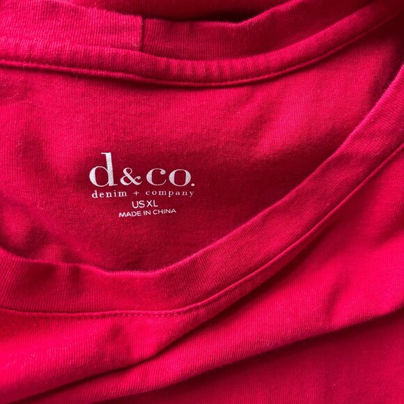 Denim & Co Red Cotton Crew Neck Pullover Tunic Top Sz XL Tab Roll Elbow Sleeves - Picture 7 of 7